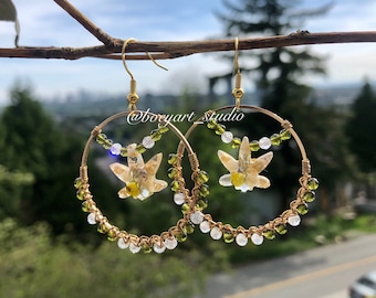 Weed Flower Resin Earrings, Wire Wrap Earrings, Gift for her