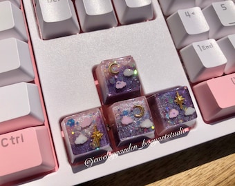 Moon and Star Keycaps, handmade resin keycaps, Gift for her