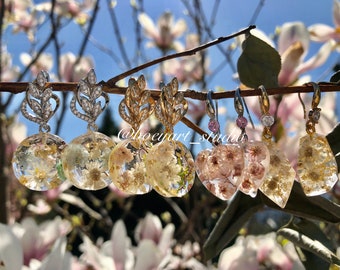 Dried Flower Earrings, 925 Sliver Resin Art Earrings, Gift For Her, Mother’s Day