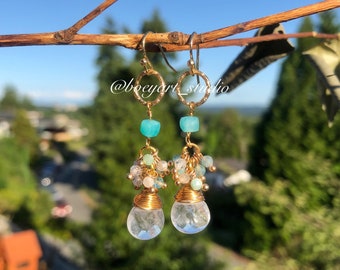 Handmade Crystal Wire Wrapped Earrings, Tianhe Stone, Apatite