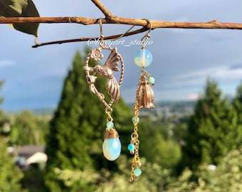 Hummingbird Moonstone Earrings, handmade Wire Wrapped Earrings, Gift for her