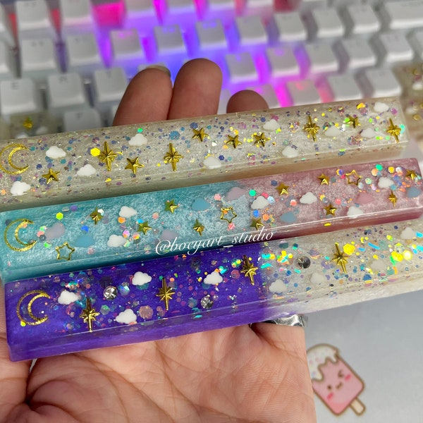 Moon and Star Keycaps, Spacebar, handmade resin keycaps, Cherry Switch