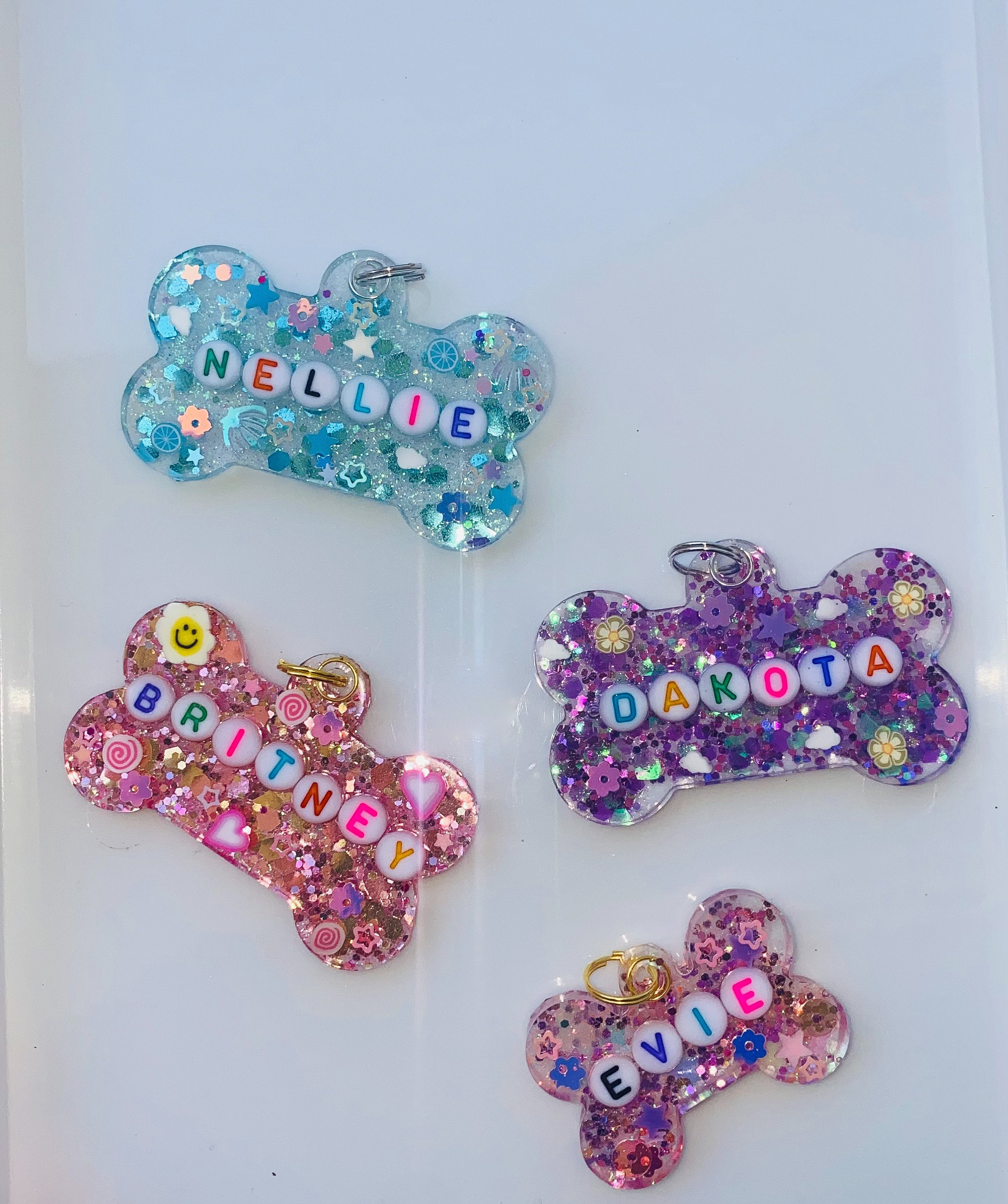 Custom resin glitter bone dog tag *plus phone number!