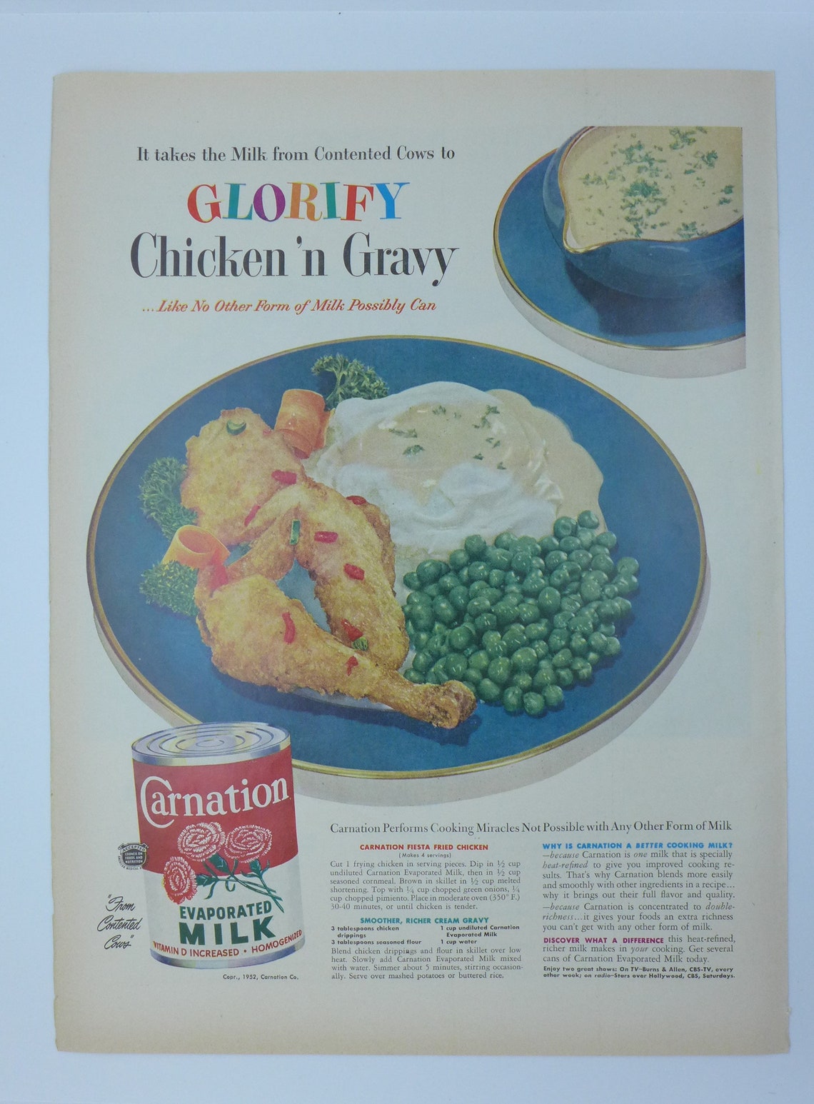 Carnation Evaporated Milk Chicken Gravy Recipe Vintage c1950s Etsy