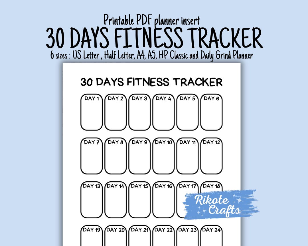 30-day Fitness Challenge Tracker Printable: Workout Planner Insert (PDF ...
