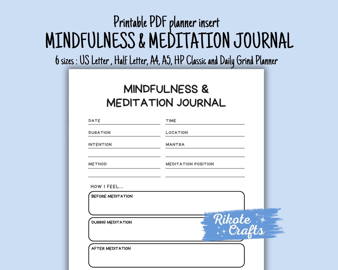 Mindfulness & Meditation Journal Printable Meditation Journal Insert ...