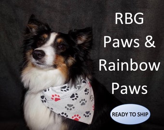 Reversible RBG Paws & Rainbow Paws Dog Bandana, Over the Collar, Year Round Dog Bandana, Slides on Collar, Puppy Bandana, Cat Bandana