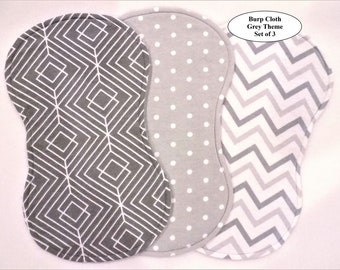 Burp Cloths - Grey Theme - Set of 3 Burp Cloths