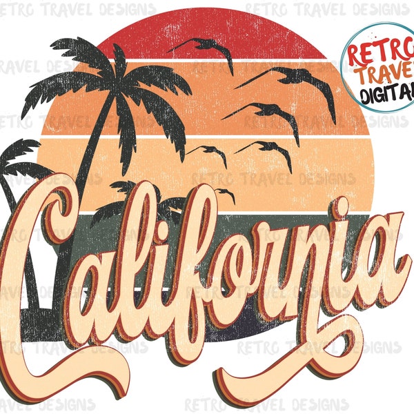 Vintage California Sublimation Design, Retro, Vintage, Distressed, Grunge, Retro Stripe Circle, Digital Download, PNG, Clip Art