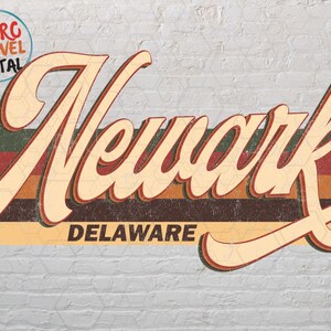 Vintage Delaware Newark Sublimation Design, Retro, Vintage, Distressed, Grunge, Retro Stripe Circle, Digital Download, PNG, Clip Art