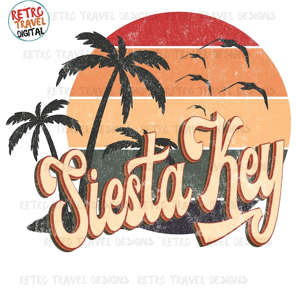 Vintage Florida Siesta Key Sublimation Design, Retro, Vintage, Distressed, Grunge, Retro Stripe Circle, Digital Download, PNG, Clip Art