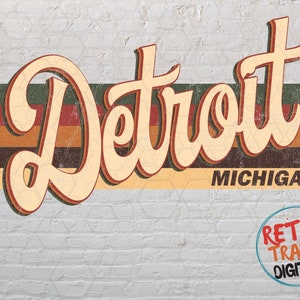 Vintage Michigan Detroit Sublimation Design, Retro, Vintage, Distressed, Grunge, Retro Stripe Circle, Digital Download, PNG, Clip Art