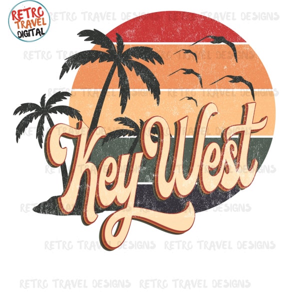 Vintage Florida Key West Sublimation Design, Retro, Vintage, Distressed, Grunge, Retro Stripe Circle, Digital Download, PNG, Clip Art