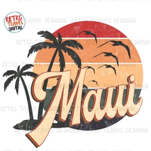 Vintage Hawaii Maui sublimatie ontwerp, retro, vintage, verdrietig, grunge, retro stripe cirkel, digitale download, PNG, illustraties