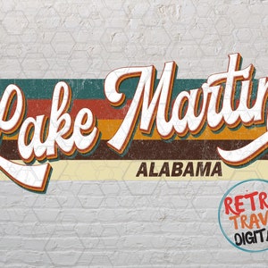 Lake Martin Alabama Sublimation, Retro, Vintage, Distressed, Grunge, Retro Stripe Circle, Digital Download, PNG, Clip Art