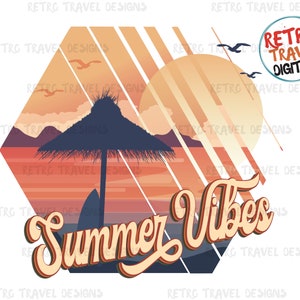 Vintage Summer vibes Sublimation Design, Retro, Vintage, Distressed, Grunge, Retro Stripe Circle, Digital Download, PNG, Clip Art