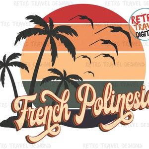 Vintage French Polinesia Summer Sublimation, Retro, Vintage, Distressed, Grunge, Retro Stripe Circle, Digital Download, PNG, Clip Art