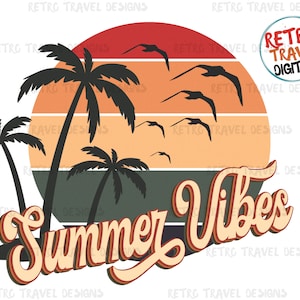 Vintage Summer vibes Sublimation Design, Retro, Vintage, Distressed, Grunge, Retro Stripe Circle, Digital Download, PNG, Clip Art