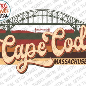 Vintage Cape Cod Bourne Bridge Massachusetts Sublimation Design, Retro, Vintage, beunruhigt, Grunge, Retro-Streifen, digitaler Download, PNG