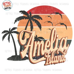 Vintage Florida Amelia Island Sublimation Design, Retro, Vintage, Distressed, Grunge, Retro Stripe Circle, Digital Download, PNG, Clip Art