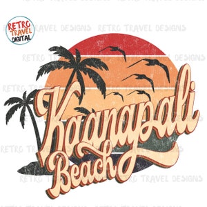 Vintage Hawaii Kaanapali Beach Sublimation Design, Retro, Vintage, Distressed, Grunge,Retro Stripe Circle,Digital Download,PNG,Clip Art