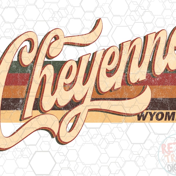 Vintage Wyoming Cheyenne Sublimation Design, Retro, Vintage, Distressed, Grunge,Retro Stripe Circle,Digital Download,PNG,Clip Art