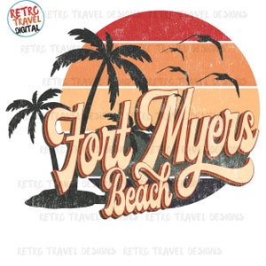 Vintage Florida Forth Myers Sublimation Design, Retro, Vintage, Distressed, Grunge, Retro Stripe Circle, Digital Download, PNG, Clip Art