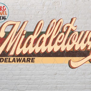 Vintage Delaware Middleton Sublimation Design, Retro, Vintage, Distressed, Grunge, Retro Stripe Circle, Digital Download, PNG, Clip Art