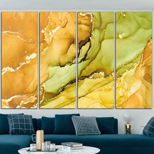 Gold marble canvas art Green marble print