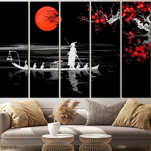 Asian canvas print Japanese black art Ethnic wall decor Extra large print Ethnic canvas art Japanese abstract Asian wall decor Large canvas