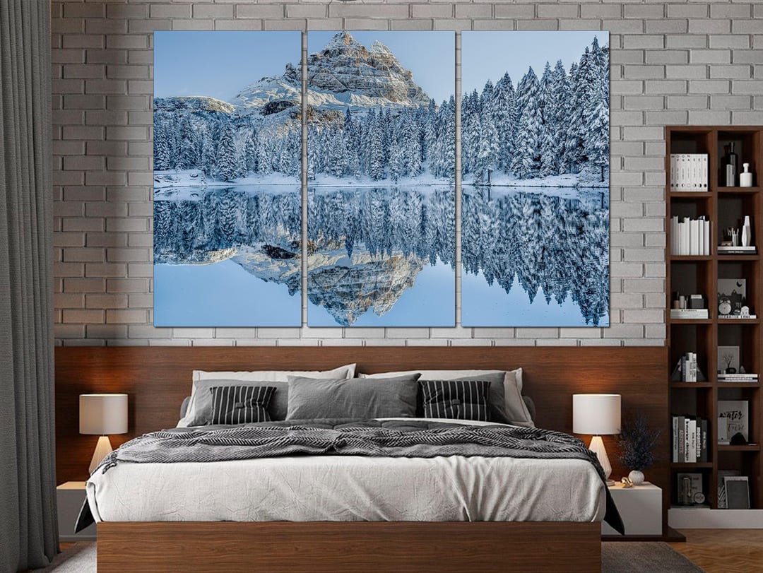 Winter Lake Art Print Mountain Landscape Canvas Wall Decor - Etsy