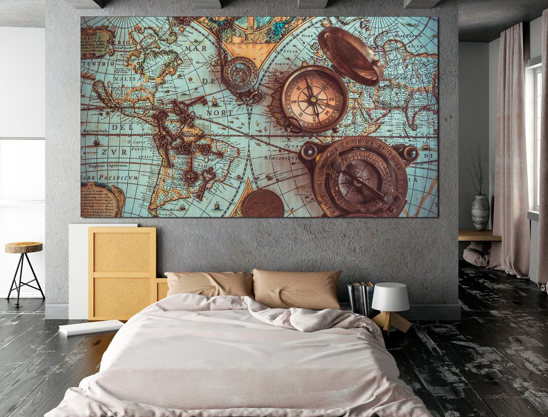 Vintage Map Print World Map Canvas Art - Etsy
