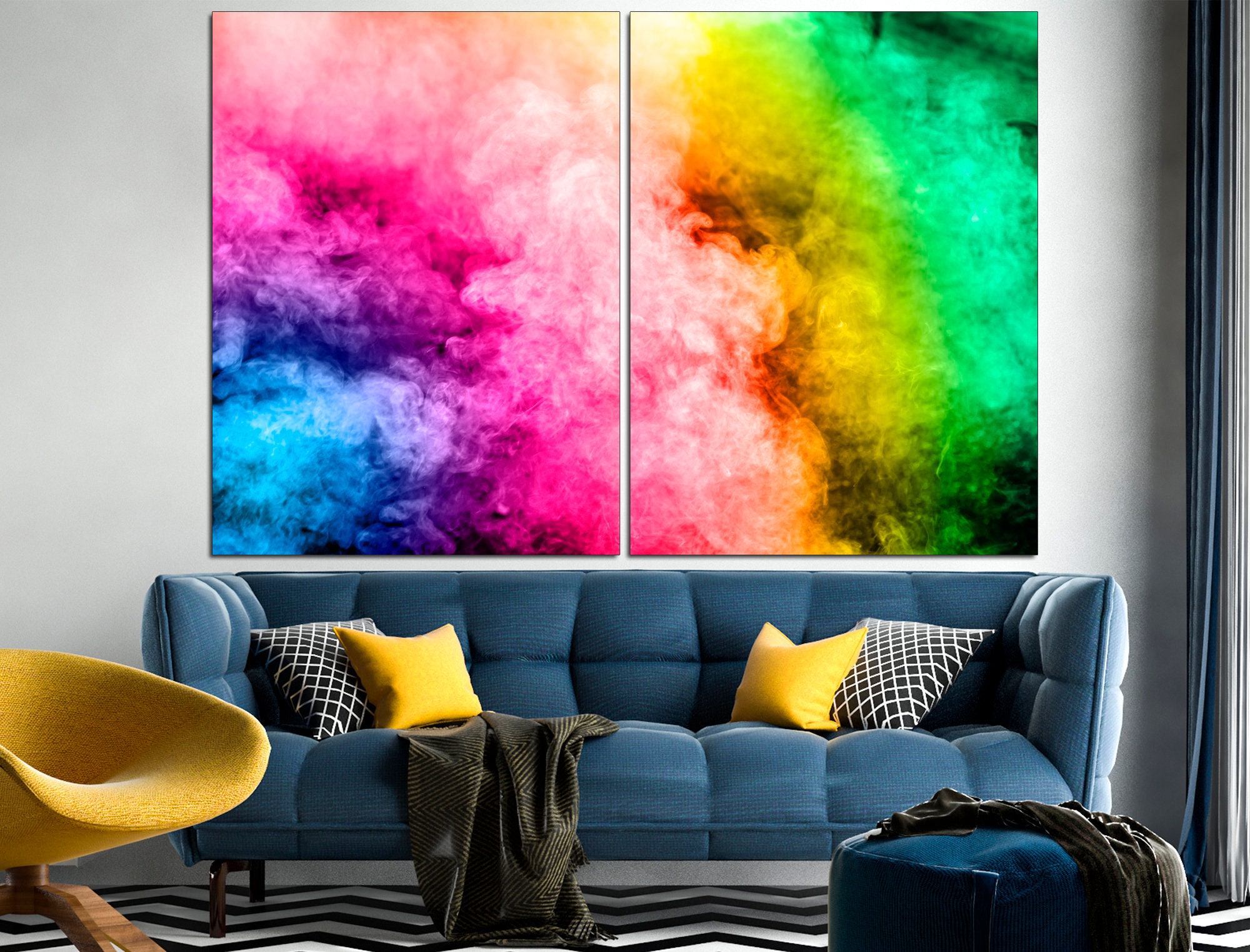 Rainbow Cloud Art Wall Decor Print Abstract Wall Art Modern Etsy UK