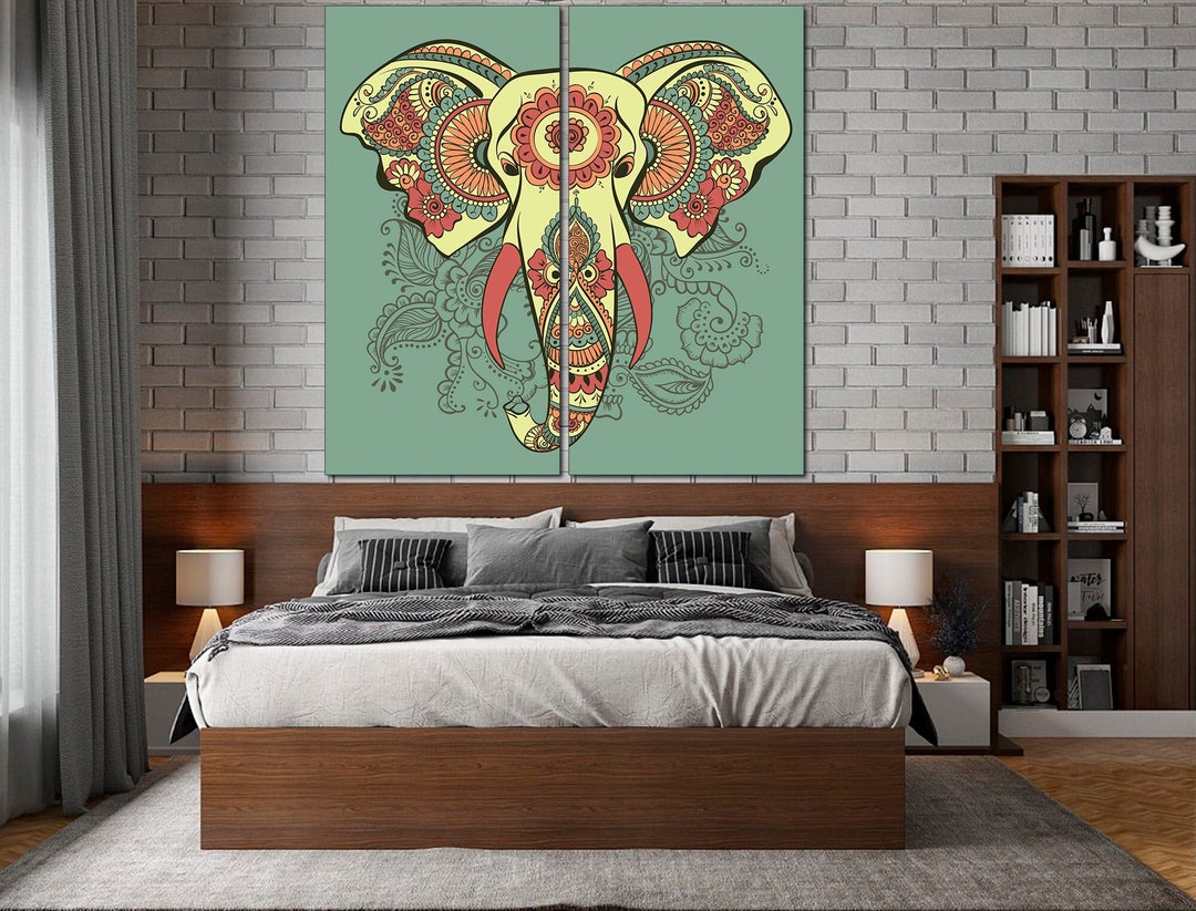 Indian Elephant Art Asian Home Decor Ethnic Canvas Print - Etsy