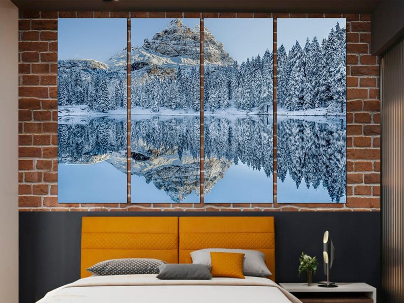 Winter Lake Art Print Mountain Landscape Canvas Wall Decor - Etsy
