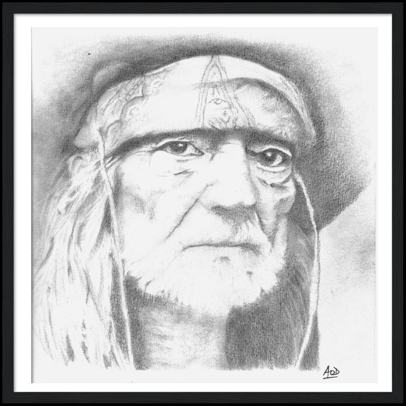 Willie Nelson 20 X 20 Print From Original Charcoal Drawing - Etsy