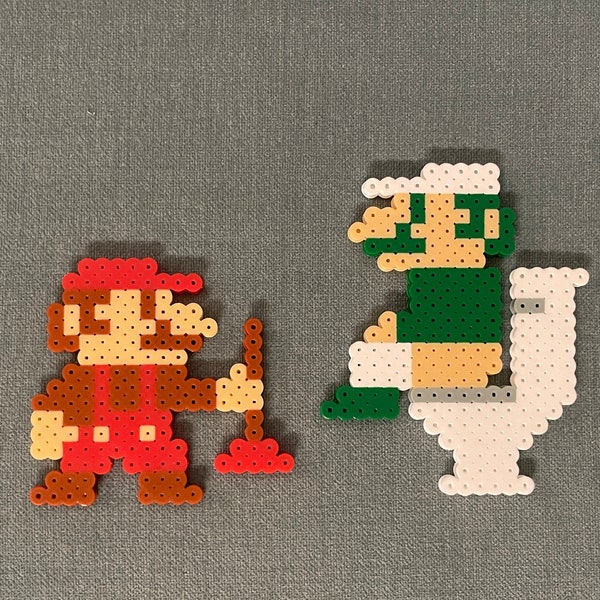 Plunger Mario and Toilet Luigi Bathroom Super Mario Bros. Nintendo Magnet Perler Bead Art