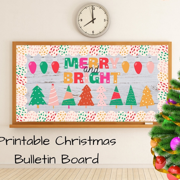 Merry and Bright Christmas Classroom Bulletin Board | Bulletin Board Kit | Classroom Decor | Boho Christmas Classroom Decor | Daycare Decor