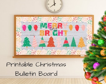 Merry and Bright Christmas Classroom Bulletin Board | Bulletin Board Kit | Classroom Decor | Boho Christmas Classroom Decor | Daycare Decor
