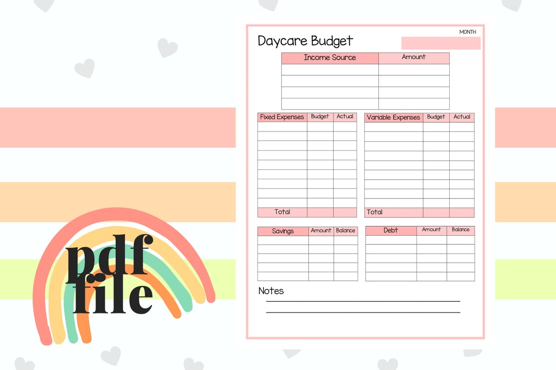 Daycare Budget Template Etsy Daycare Budget Template Etsy
