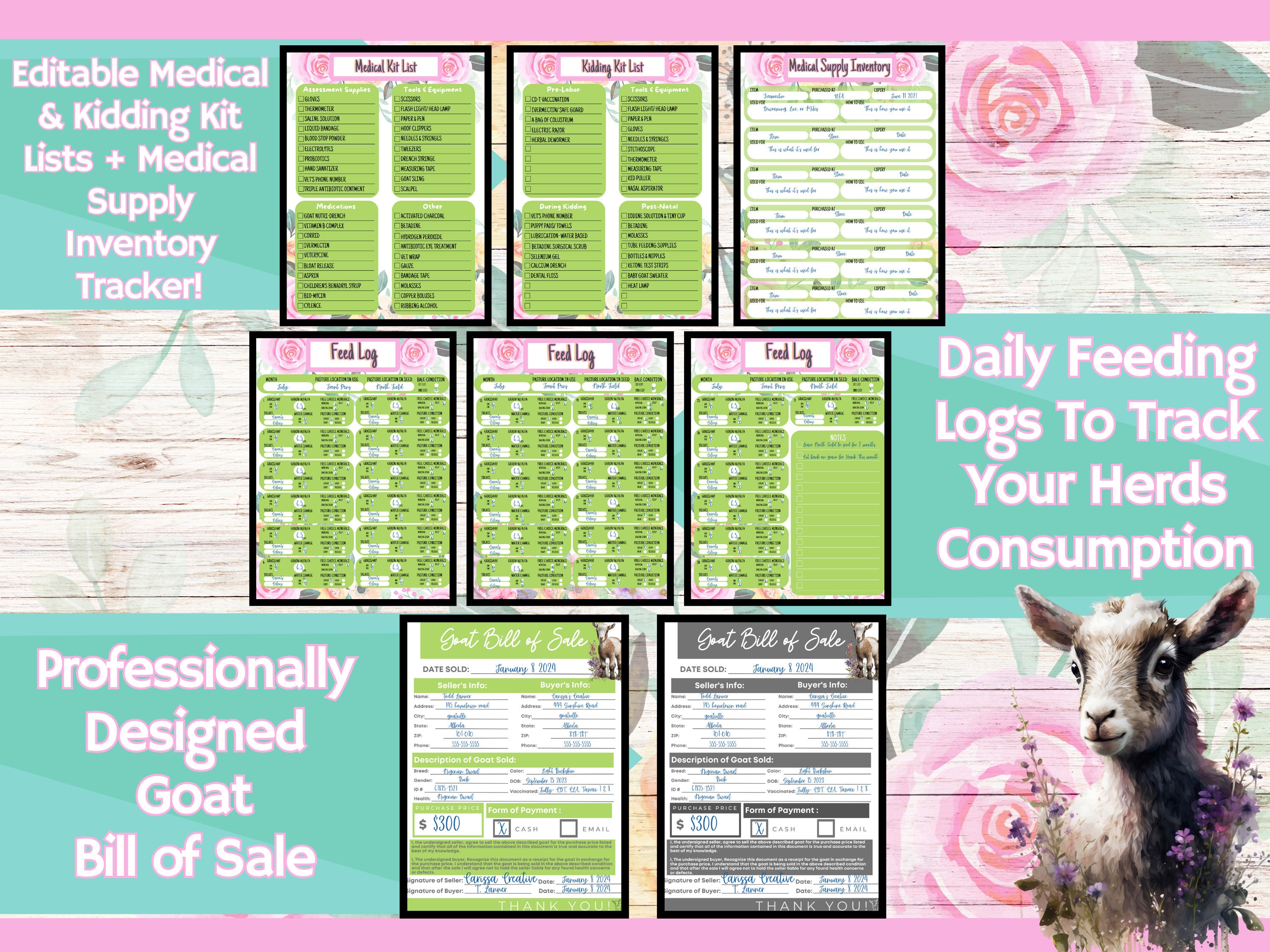Goat Herd Management Planner Record Keeping for Goats 112 Pages of Goat ...