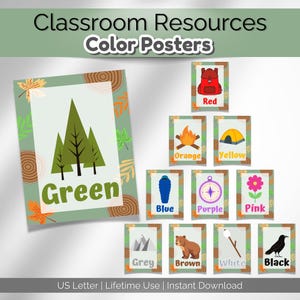 Outdoors Camping Themed Classroom Color Posters Decor | Daycare Playroom Wall Art Printables | Preschool Color Posters | Camp Kids Theme