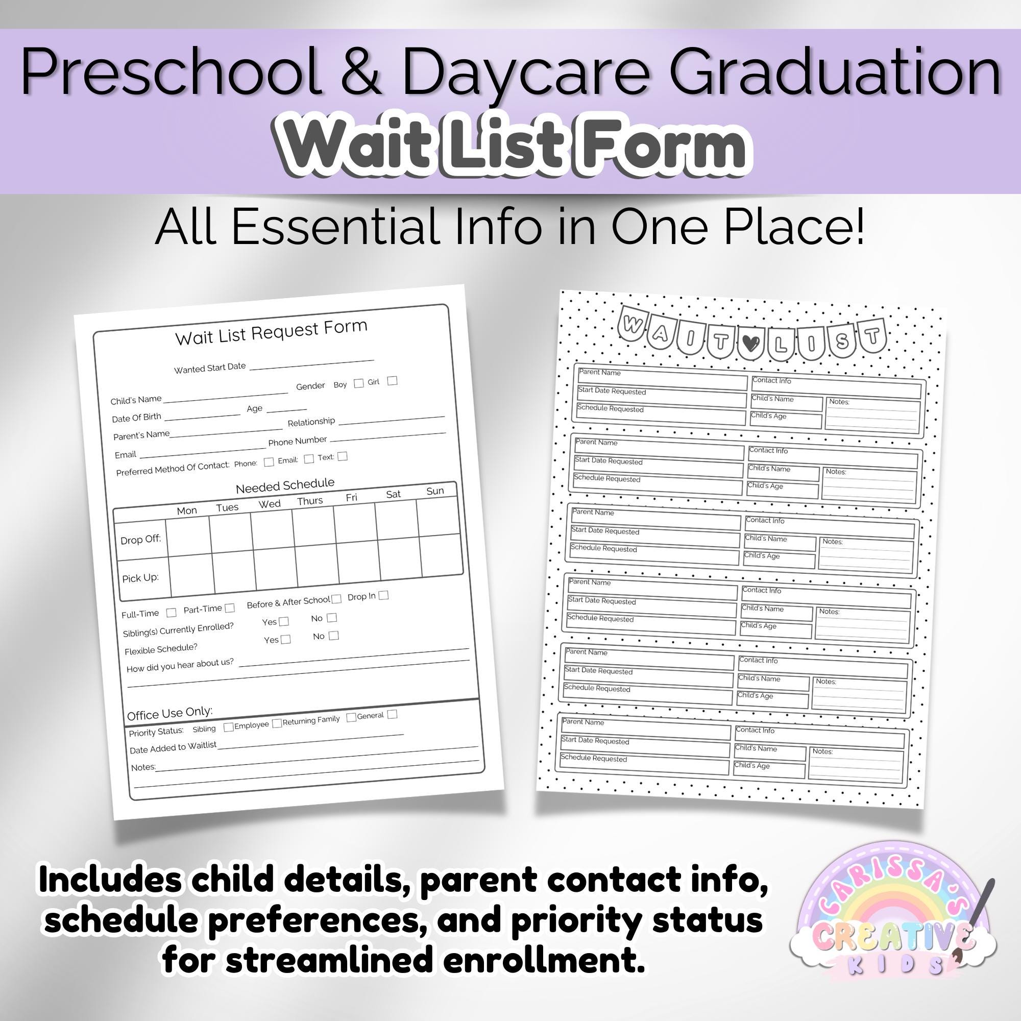 Daycare Waitlist Forms Template | Preschool Classroom Management ...