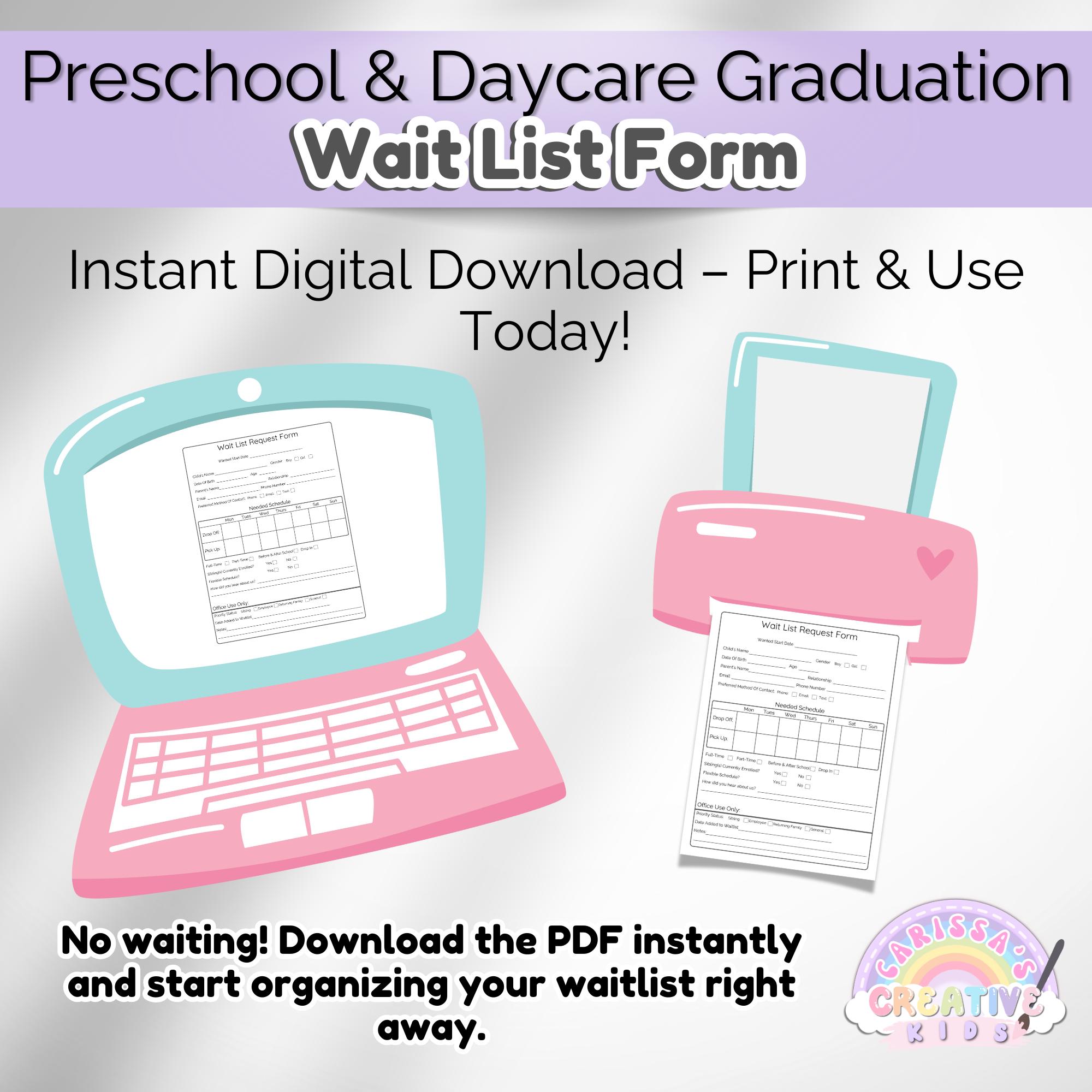 Waitlist Tracker Example Daycare Waitlist Forms Template | Preschool Classroom Management ...