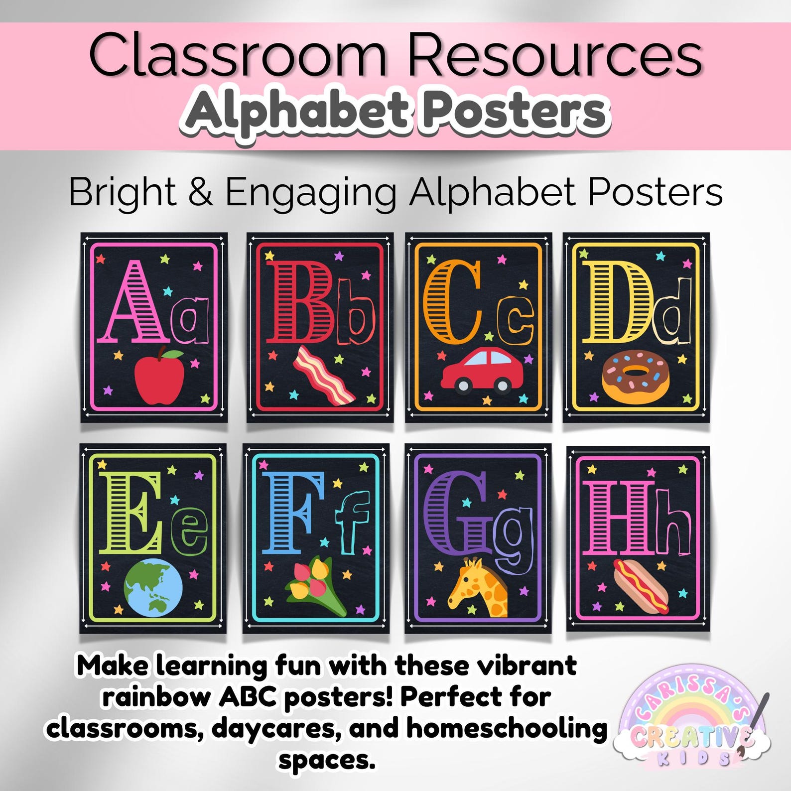 Rainbow Alphabet Posters Preschool Classroom Decor | Alphabet Playroom ...