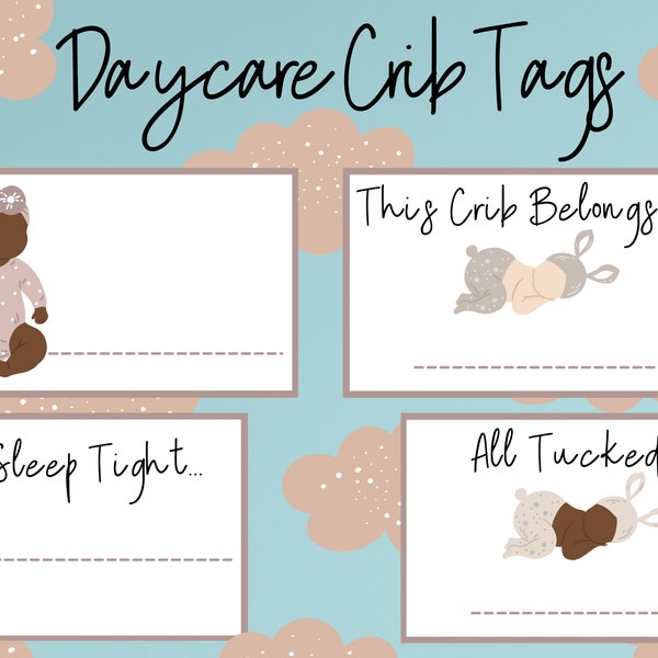 Daycare Crib Name Tags | Name tags for Nursery | Preschool | Childcare Center |Sweet Boho Daycare Organization | Printable 2 per Sheet