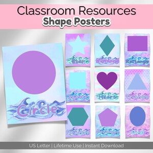 Under the Sea Watercolor Classroom Shape Posters | Preschool Printable Wall Art Shapes | Educational Nursery Decor | Shape Flash Cards