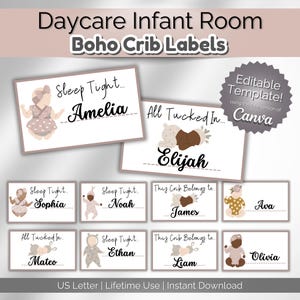 Etichette per culla Boho Daycare, modelli di stampabili per aule per neonati / Etichette con nome / Decorazioni per la cameretta dei bambini Boho Childcare / Etichette Cubbie per cameretta dei neonati neutre