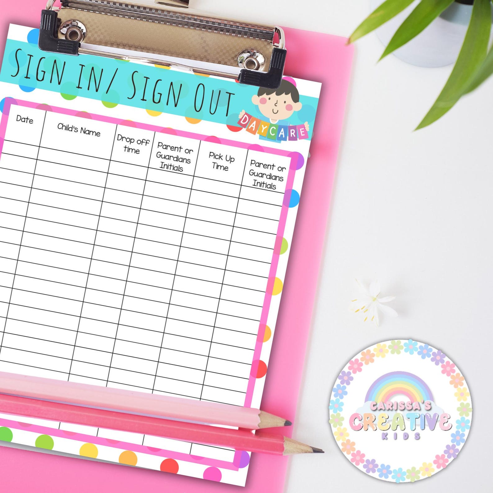 Sign in and Out Sheet | Daycare Form | School, Childcare, Home Daycare ...