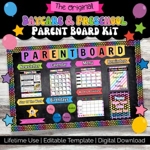 Daycare Parent Board Kit | Editable Preschool Bulletin Board | Calendars, Newsletters, Signs, Schedules, Meal Plans & More